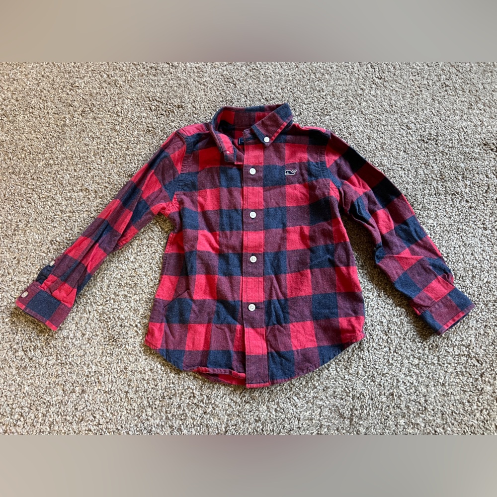 Vineyard vines boys red plaid holiday button down dress shirt 4T B1G1 50% off
